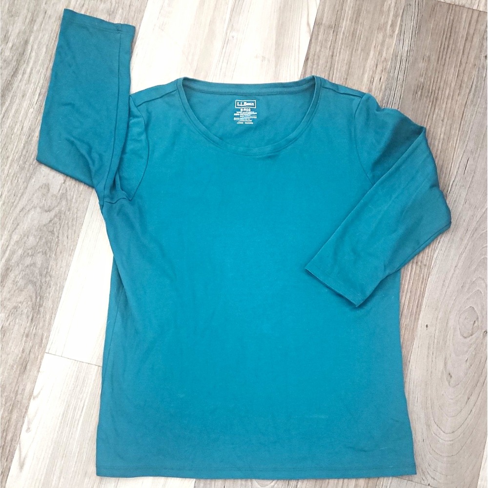 L.L.Bean Women's Teal Scoop Neck 3/4 Sleeve Knit Supima Cotton Top S Reg